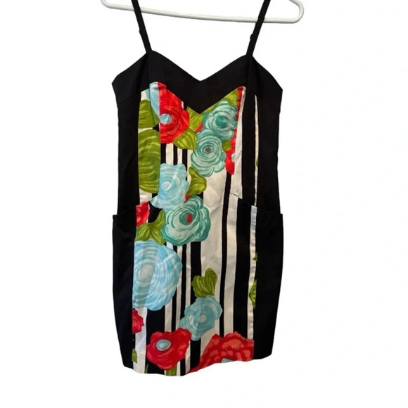 NANETTE LEPORE EUC WOMENS DRESS MINI SUMMER BLUE BLACK GREEN WEDDING WHITE SZ 2 - Picture 2 of 8